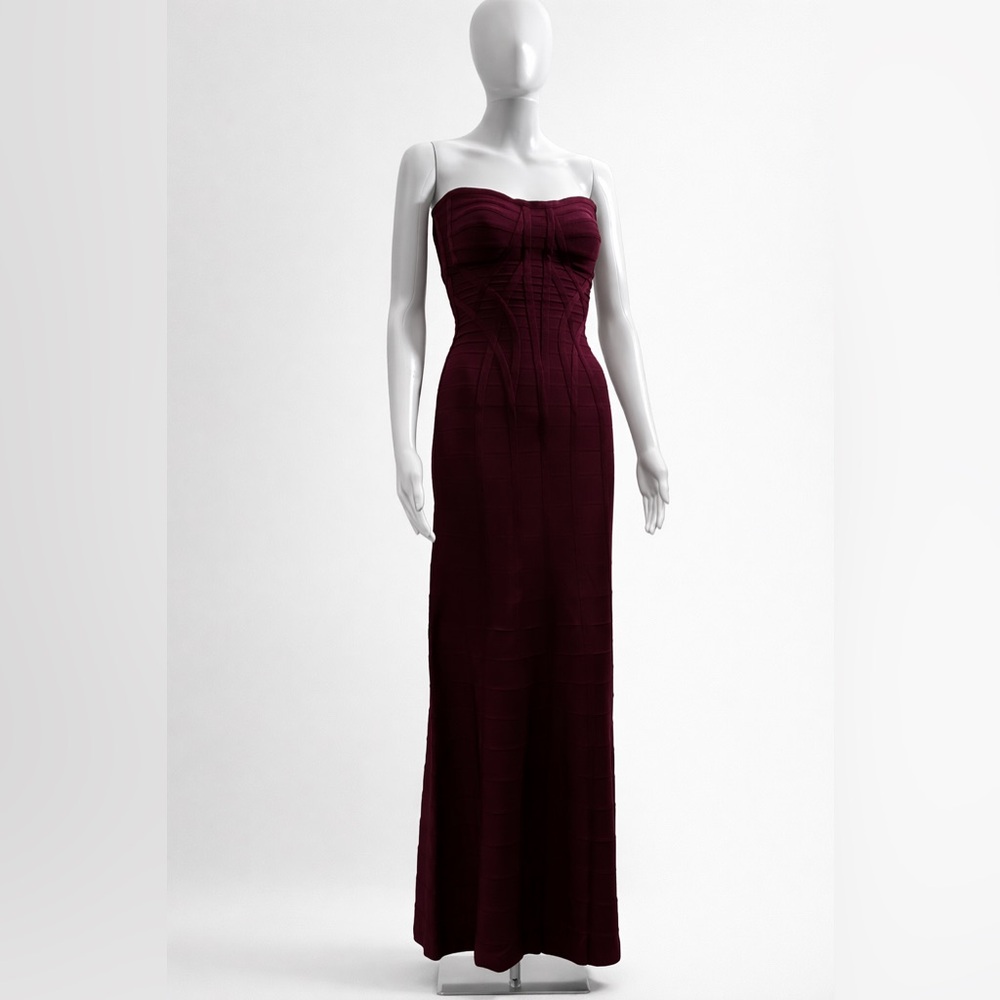 Hervé Léger Candace Bandage Gown XXS Raspberry Strapless Maxi Dress